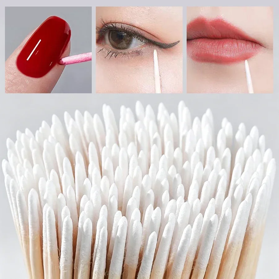 100/300/500Pcs Double-ended Fine Pointed Cotton Swabs Sticks for Nail Art, Tattpp, Makeup, Eyeliner Correction Beauty Tools