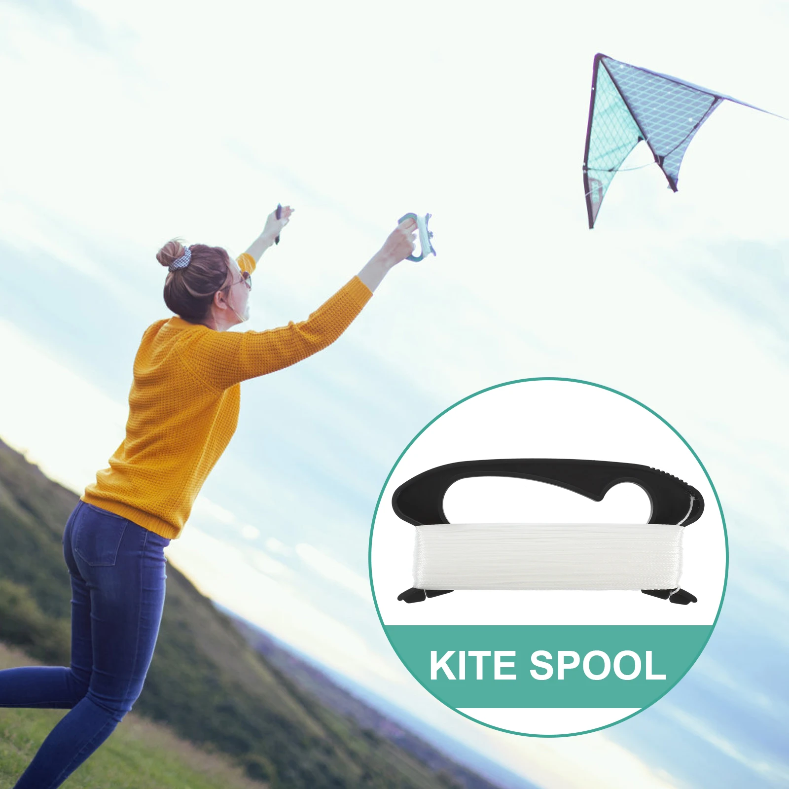 Opwindplaat Vliegerspoel met lijn Buitensportgereedschap Handleiding Accessoires Zwart