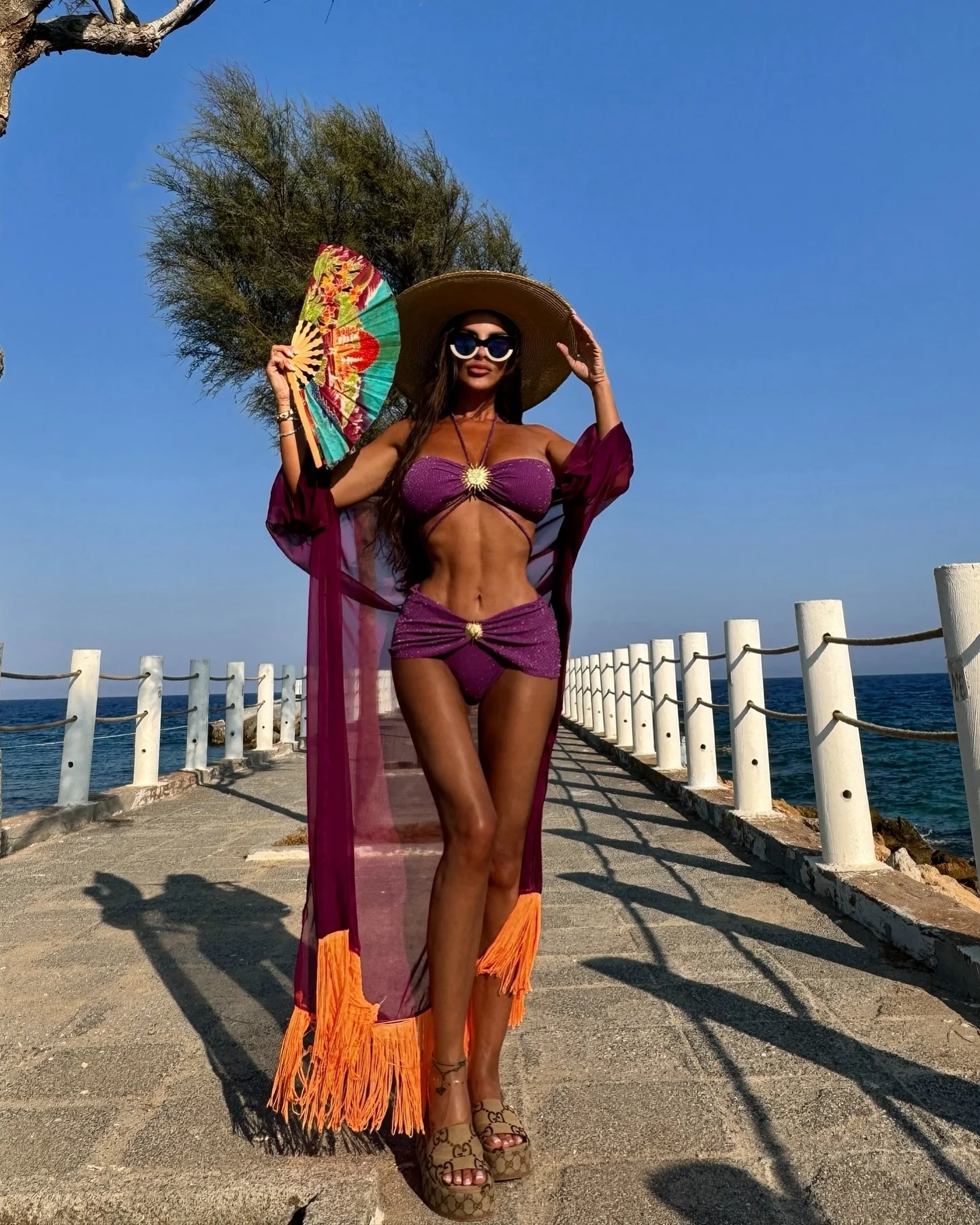 Women\'s Glamorous Purple Bikini Set with Gold Sunburst Accents 2Pc Biquini Swimsuits Lady Strappy Beachwear 2025 Holiday Clothes