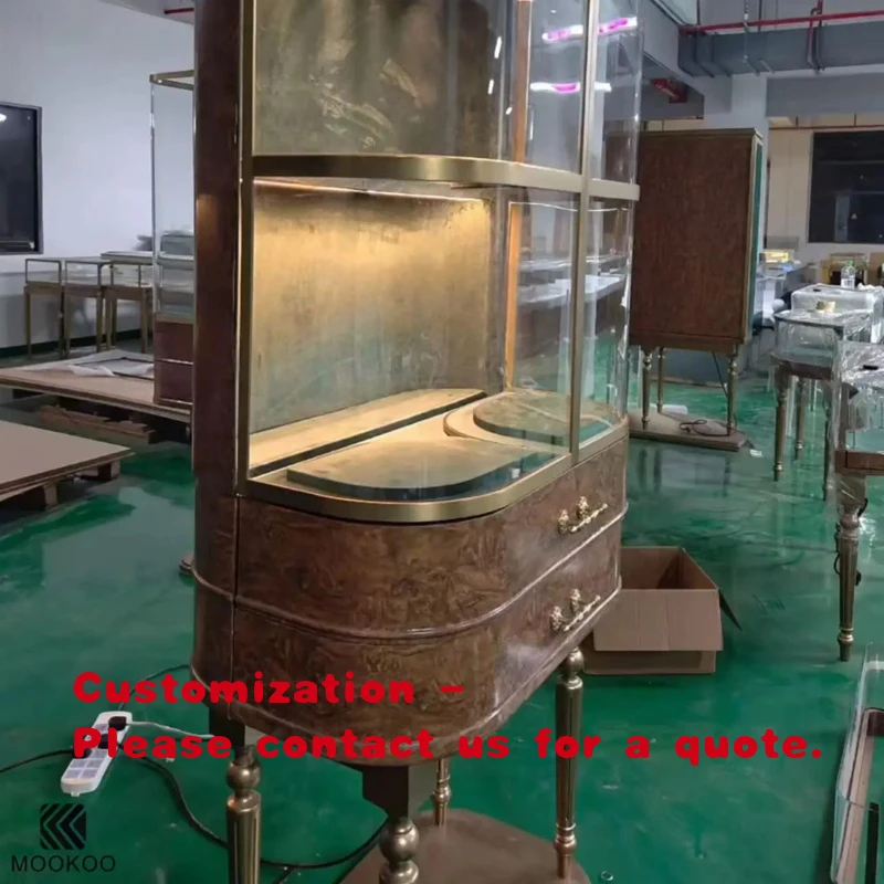 

Антистатический стеклянный витринный шкаф для ювелирных изделий с рамой из матового тантала