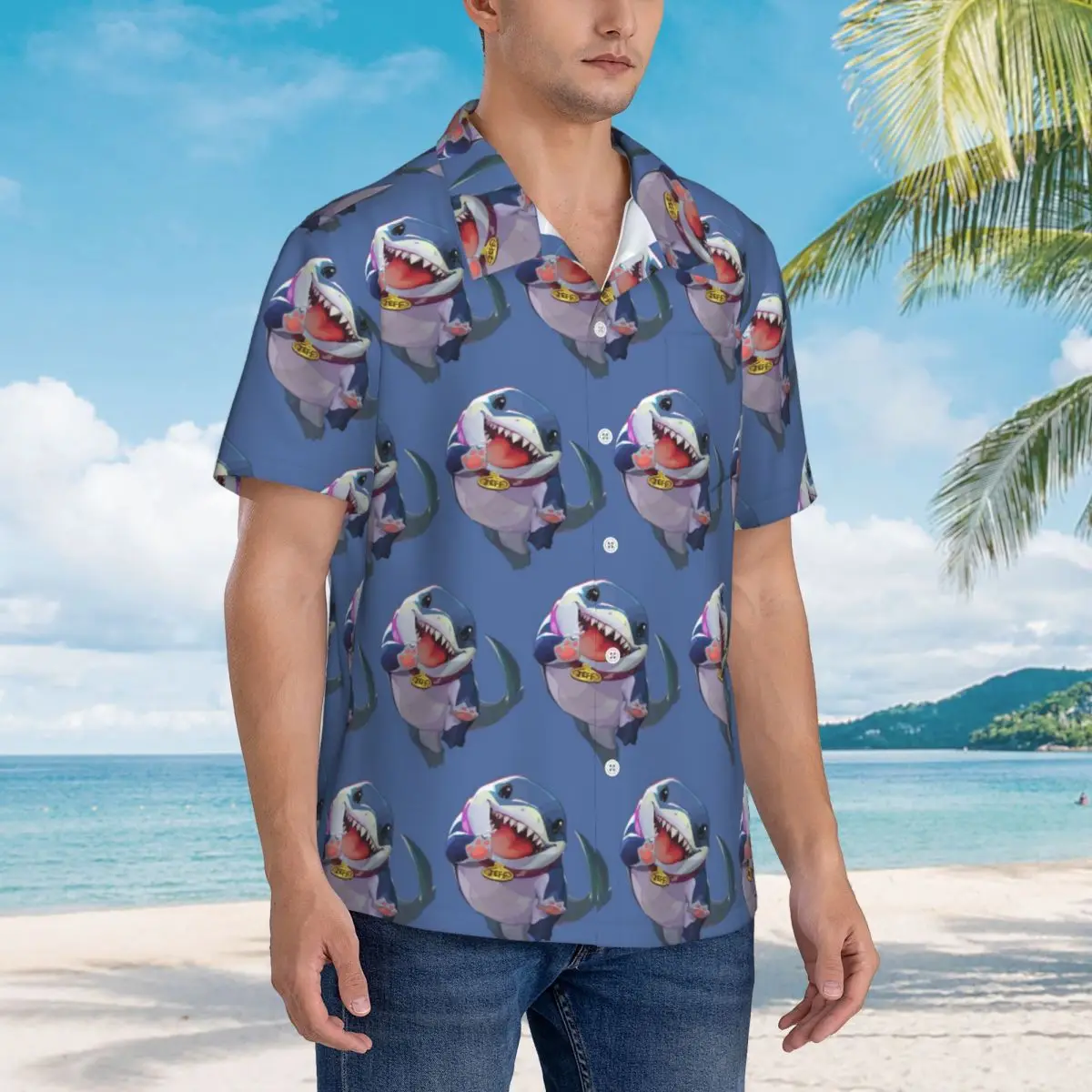 

Jeff The Land Shark Hawaiian Shirts Fashion Men Short Sleeve Shirt for Summer Beach Men's Button Tops
