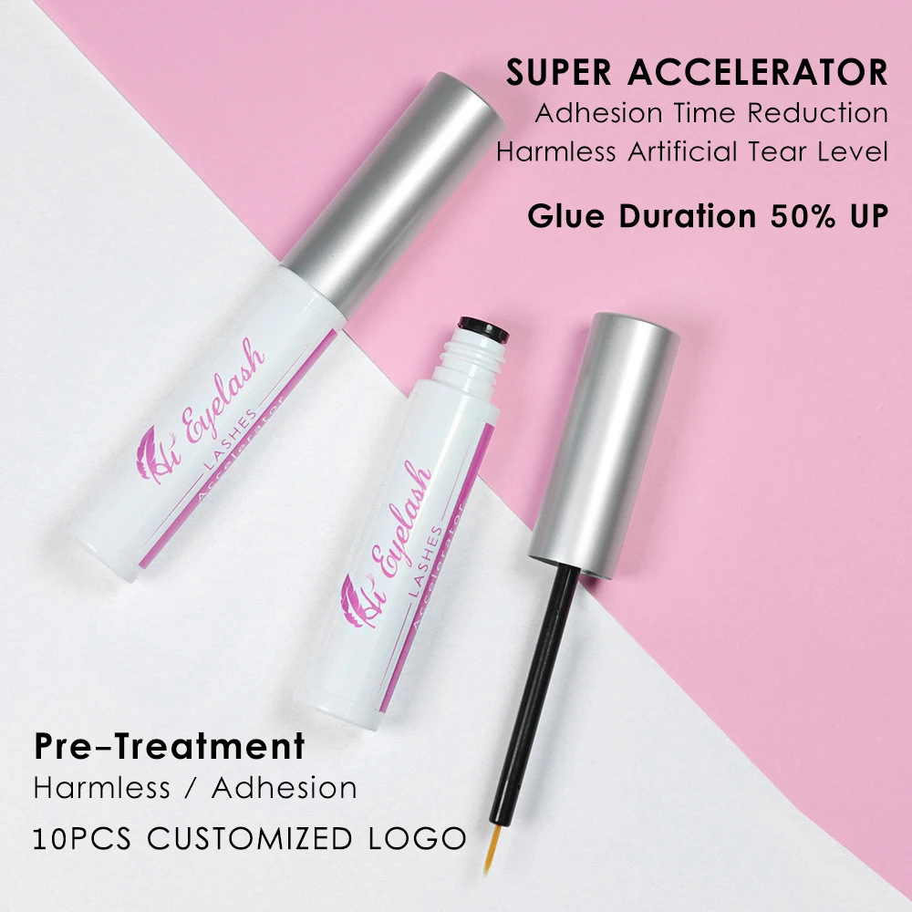 2pcs 5ml Super Accelerator For Eyelash Extension Glue 1 Sec Fast Drying Grafted Fake Eyelashes Glue Duration 50% Up Custom Label