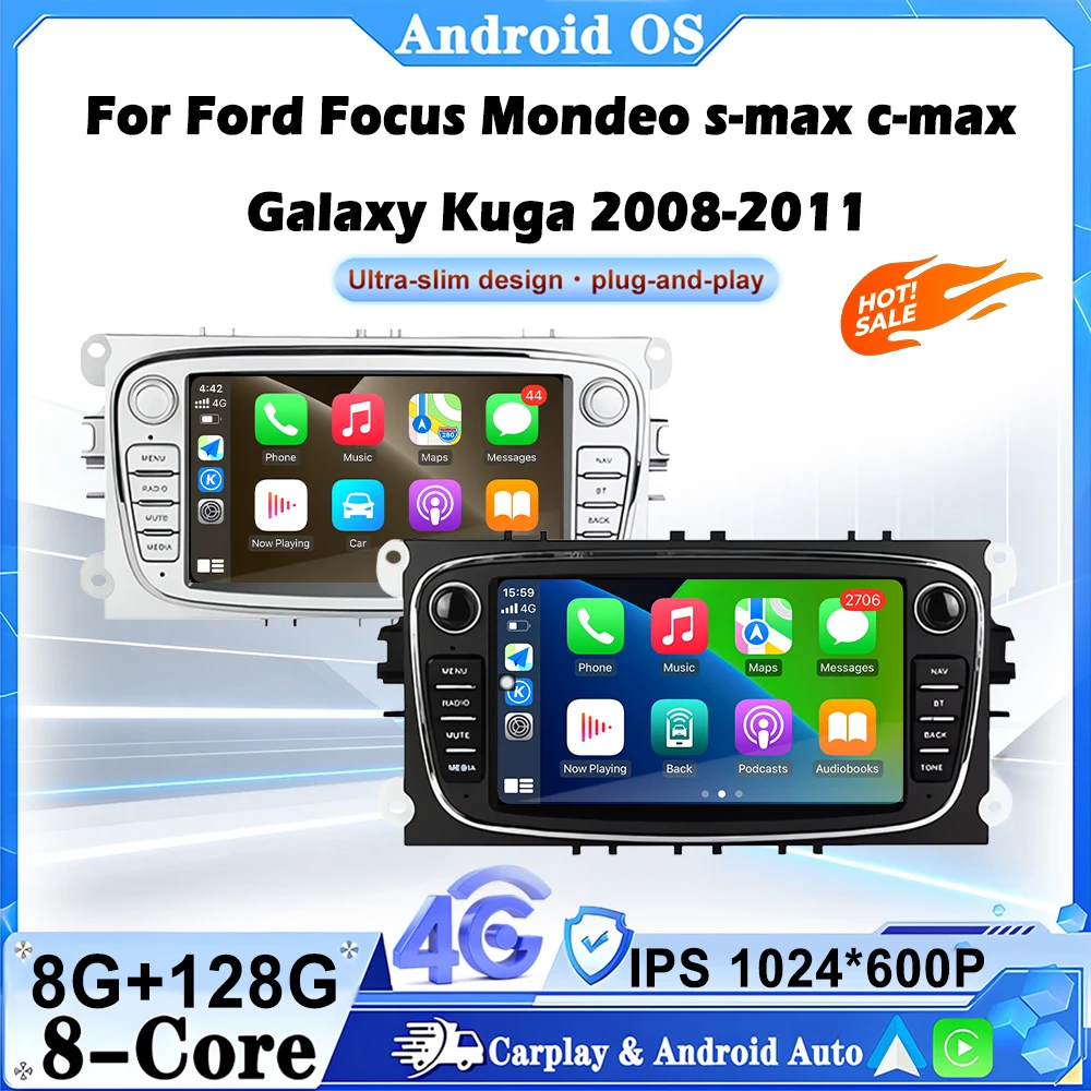 Carplay Android Auto Multimedia Player for Ford Focus Mondeo S-Max C-Max Galaxy Kuga 2008-2011 Wireless Navigation GPS DVD