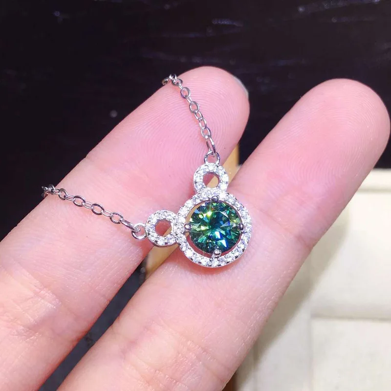 S925 pure silver coating, PT950 imitation blue-green zirconia, cute little bear pendant necklace - women's fashionable jewelry