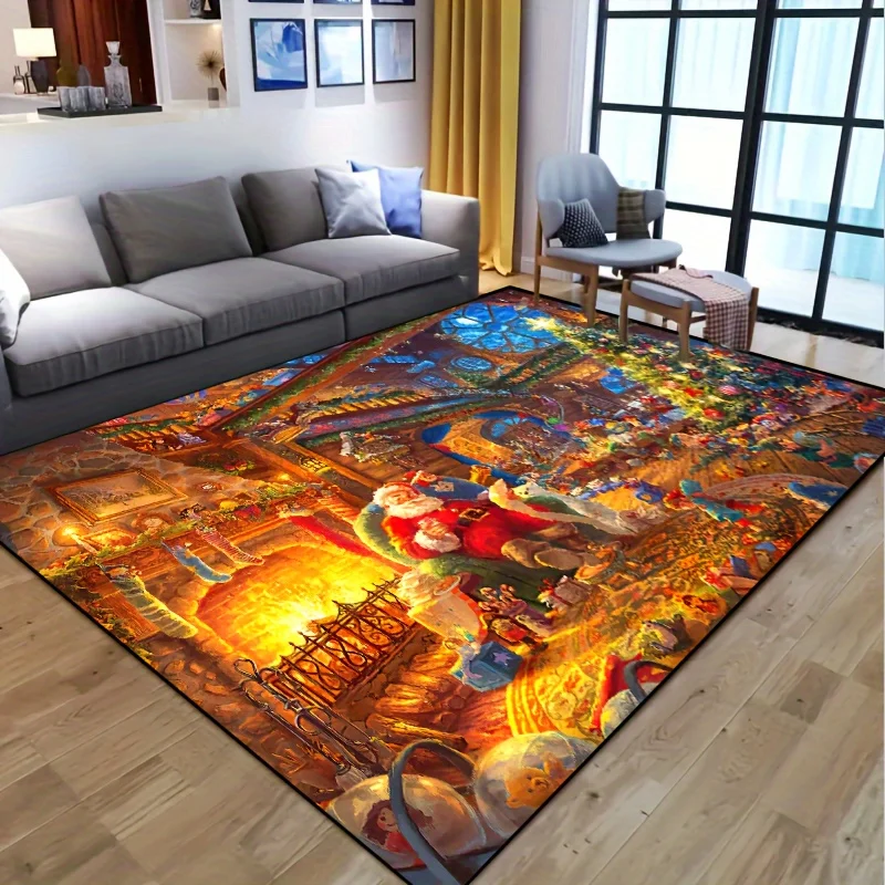 Santa Merry Christmas Print Area Rug, for Living Room, Bedroom, Nursery, Outdoor Patio, Garden, Yard, Home & Holiday Decor