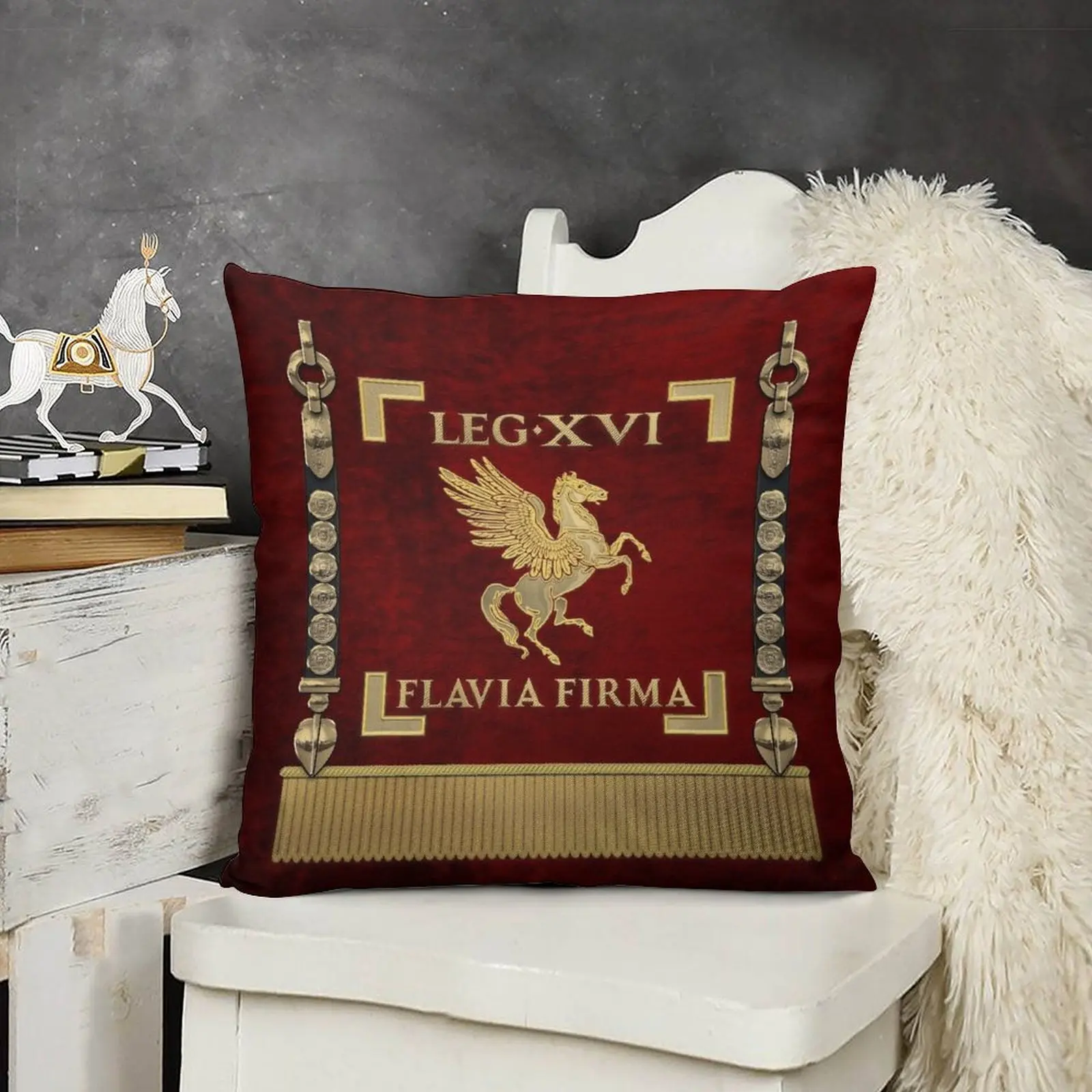 Standard of 16th Legion Flavia Firma - Pegasus Vexillum of the Steadfast Flavian Sixteenth Legion Throw Pillow Sofa Cover pillow