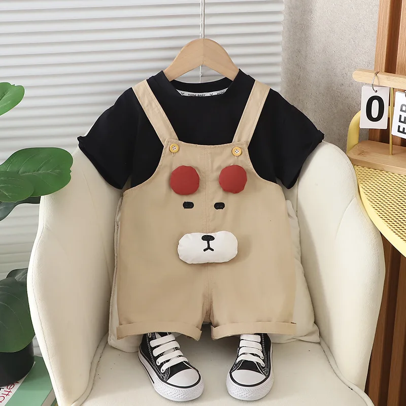 New children Korean version of handsome boy summer stereoscopic bear face with short sleeve suit boy summer short sleeve suit