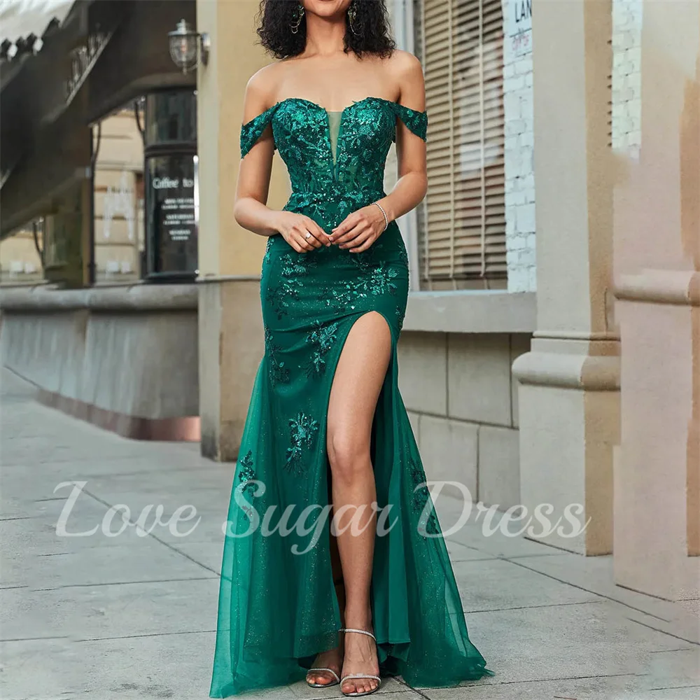 Sequin Mermaid Evening Dresses For Women Lace Applique Long Prom Dress Off Shoulder Sweetheart Formal Party Gowns فساتين سهرات