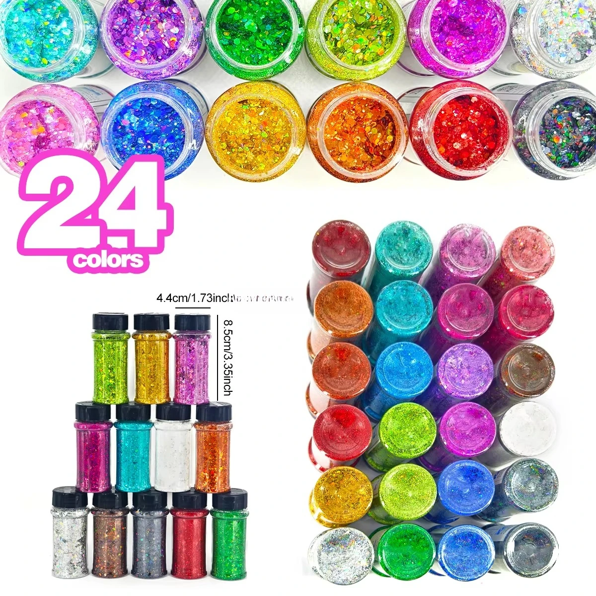 US Warehouses Holographic Chunky Glitter Set 24 Colors Craft Glitter for Crafts Tumbler Nail Body Christmas Sequins Flakes