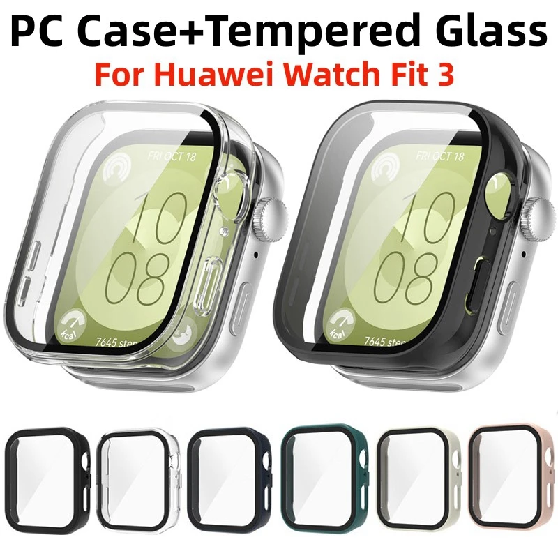 PC Case Glass For Huawei Watch Fit 3 Full Cover Screen Protector Bumper Shell for Huawei Watch Fit3 Huawei Fit3 Protective Cover