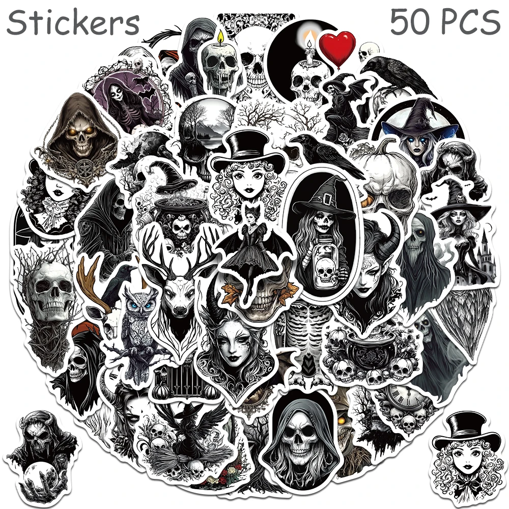 

50pcs Retro Horrible Skull Pumpkin Stickers Decals For Phone Scrapbook Suitcase Skateboard DIY Graffiti Aesthetic Stickers