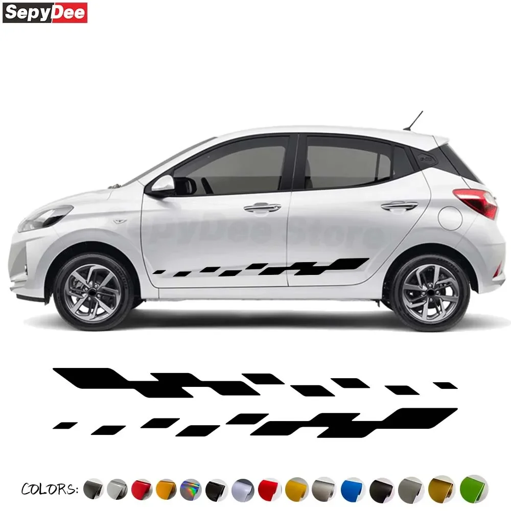 

2 Pcs Racing Sport Lattice Graphics Door Side Stripe Sticker Carbon Fiber Vinyl Decal For Hyundai i10 2014-2017 Accessories