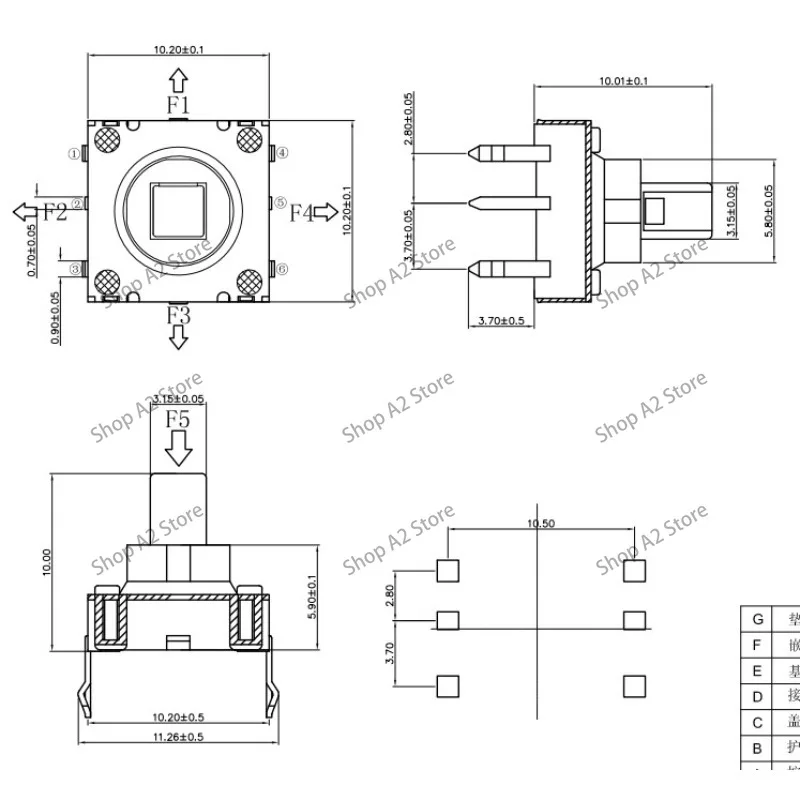 Pin, patch, five-way switch 10 * 10 * 10 pins, multi-directional switch, touch the reset button