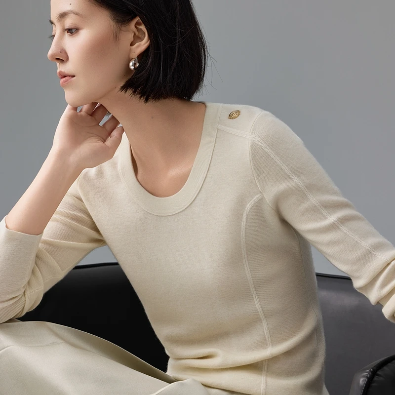 

Кашемировый свитер Kangsentini класса люкс для женщин, с U-образным вырезом, тонкой вязки, базовый слой, осенне-зимняя новинка