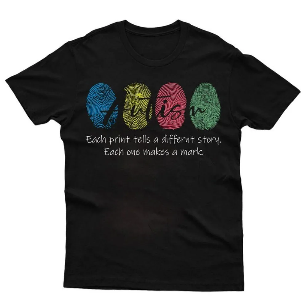 Autism Awareness Fingerprint T-Shirt: Autism Day Meme Tops Autism Support Charity Gift High Quality Cotton Tops Women Tees