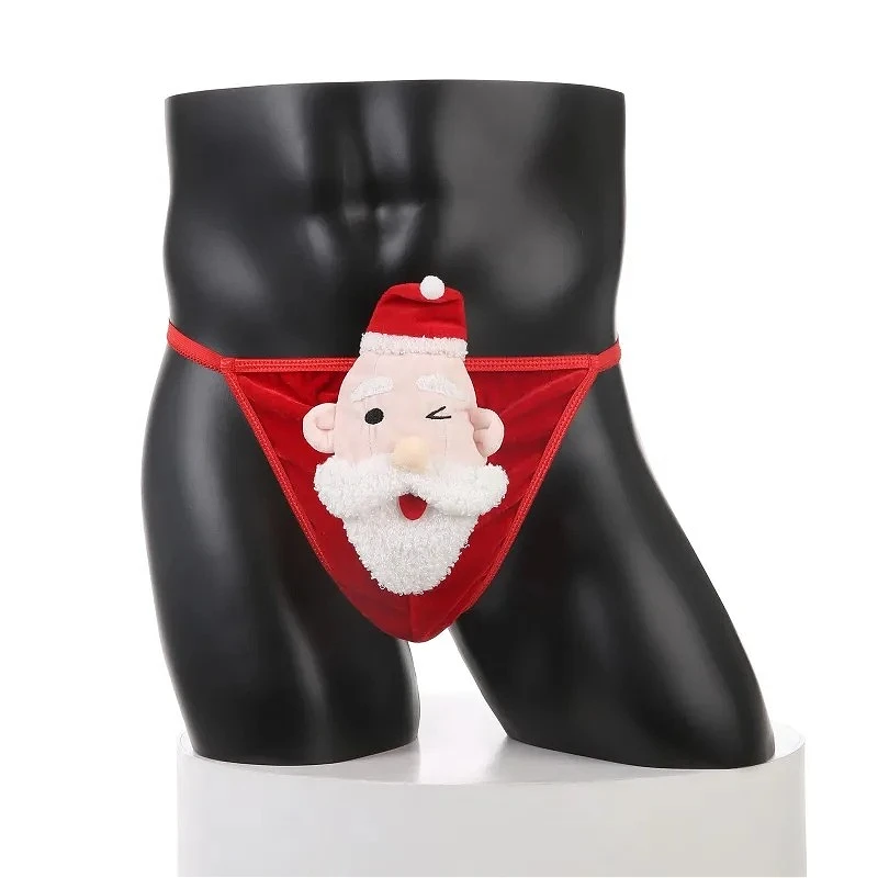 

Christmas Underwear Mens Sexy Bugle Pouch Thong Santa Claus White Bearded Doll Male Lingerie T-back Panties Festival Performance