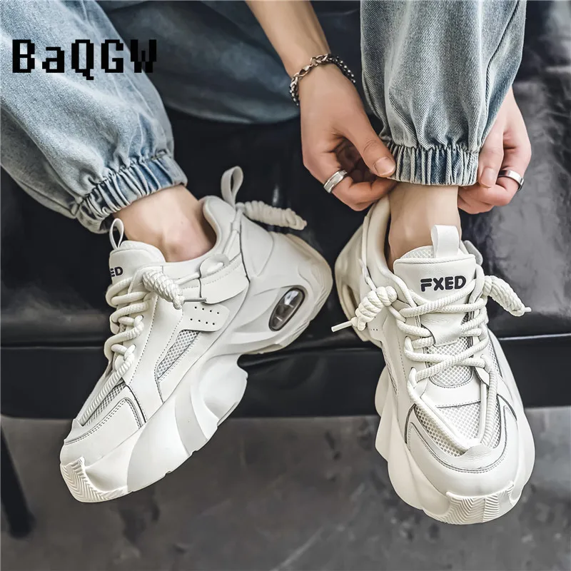 Men\'s Thick Bottom Casual Designer Chunky Sneakers High Top Trainers Men Fashion Platform Shoes Breathable Outdoor Sneakers