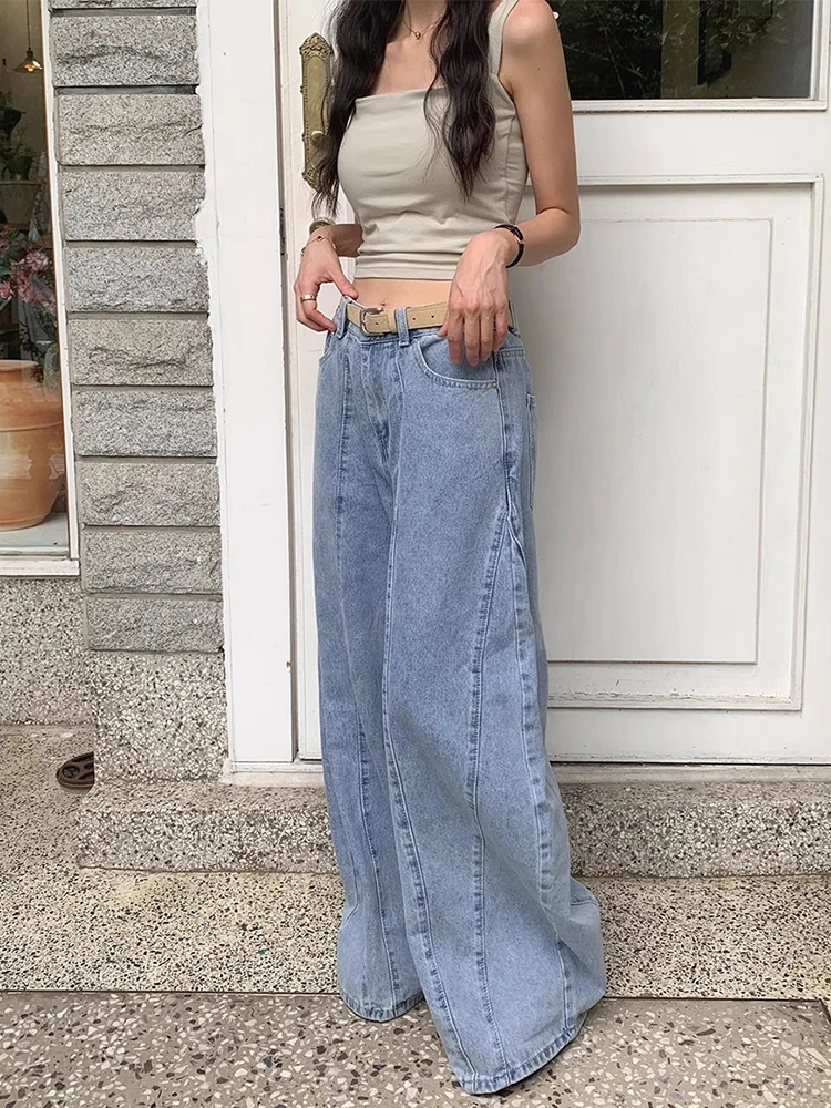 

Широкие джинсы с высокой талией, женские ранние осенние новые джинсы в стиле ретро, смола, моющийся дизайн, эффект похудения