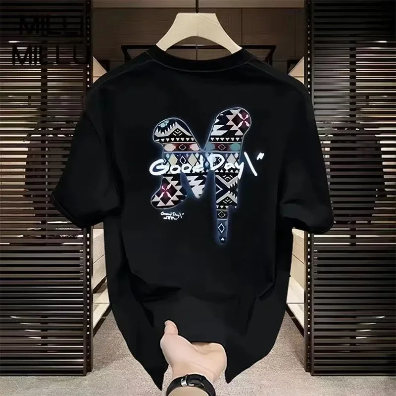 

Cotton T-shirt That Matches Everything for Men, Short Sleeve Printed T-shirt, Loose Round Neck Top, Summer Novelty, 2025