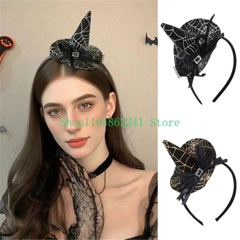 652F Spiderweb Pattern Witch Hat Hairband NonSlip Design Hairhoop For Halloween Event