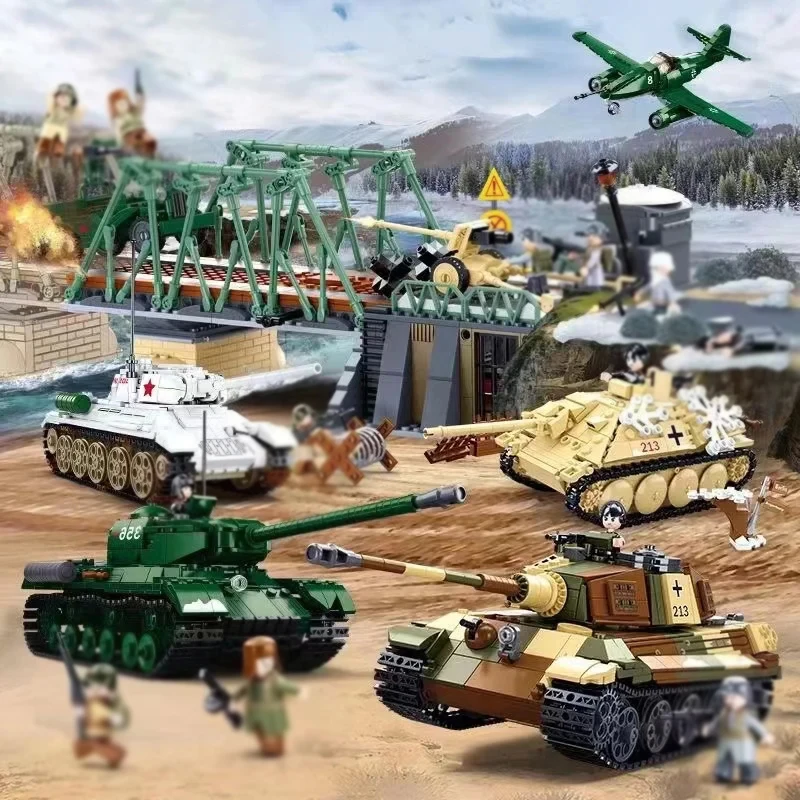 Military ww2 Cannon Assault Armored Vehicle Battle Tank Car Truck Army Building Blocks Sets Model King Kids Toys Gift