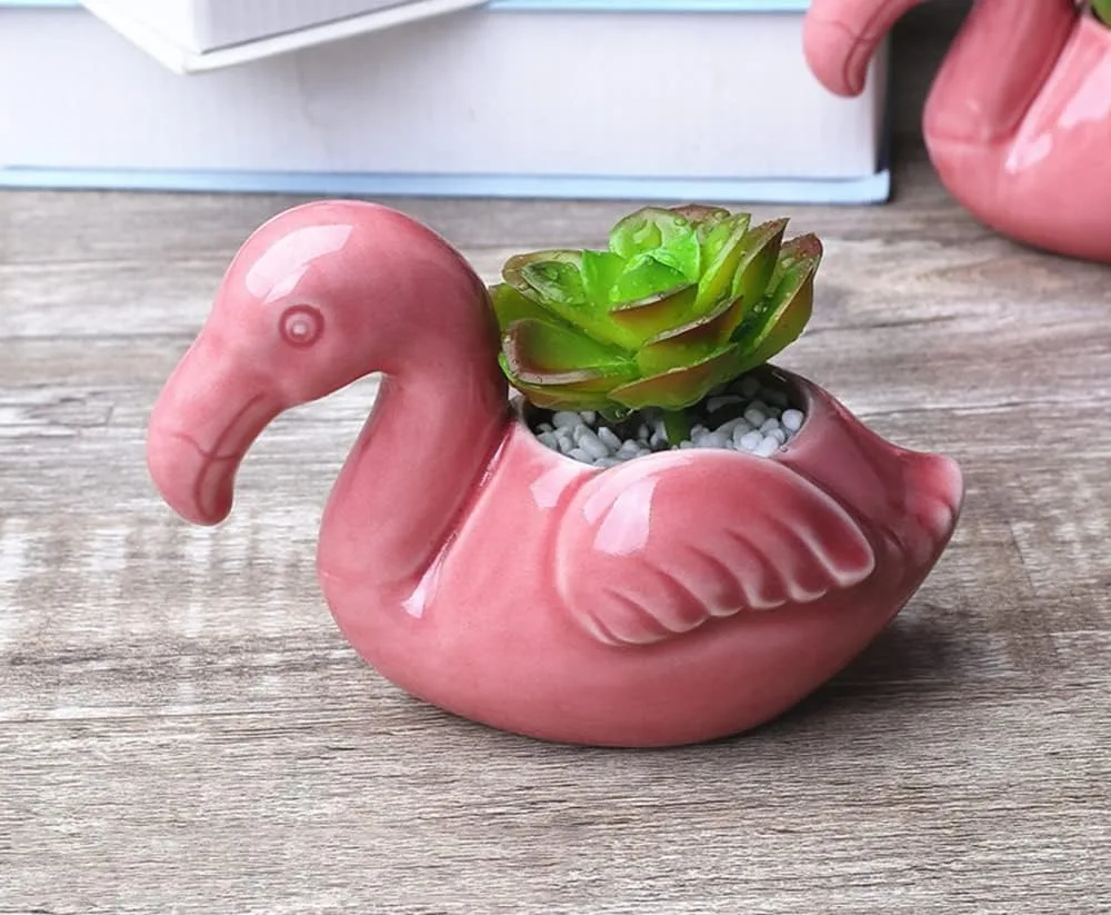 Cute Animal Succulent Planter Cactus Bonsai Indoor Plant Holder Windowsill Flower Pot Decor for Home Office Desk Flamingos Gifts