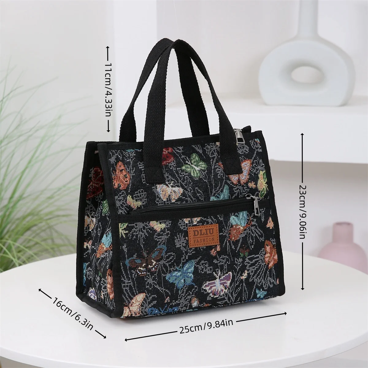 New knitted jacquard thickened fabric handbag, carrying lunch box organizer bag, bento bag to work