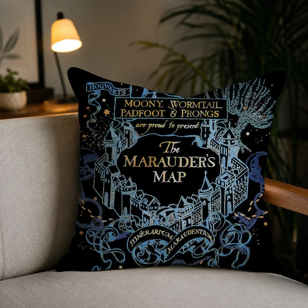 Movie Game H-Harry M-Marauder MapPillow Case Plush Pillow Cases Home Decoration Pillow Cover for Sofa Bed Chair Living Room