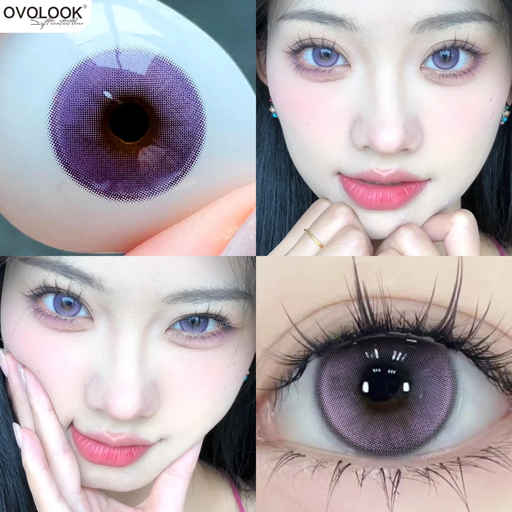 OVOLOOK-2pcs/pair Fashion Cosplay Pupils Myopia Colored Contact Lenses Beauty Purple Contact Lenses for Eyes Natural Blue Lens