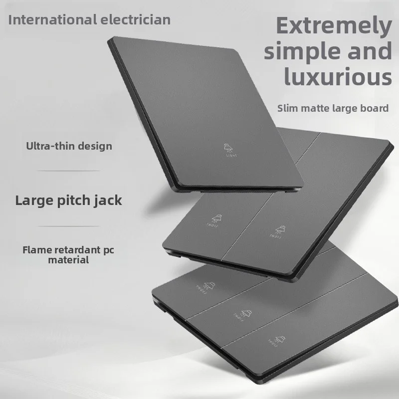 

86, минималистичный светлый роскошный, ультратонкий переключатель, панель управления, бытовой серый одинарный открытый двойной переключатель управления, скрытый переключатель 16a