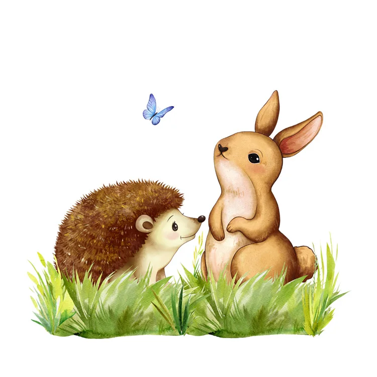 Cartoon Kaninchen Igel Schmetterling Wandaufkleber Kinderzimmer Deko Aufkleber Schlafzimmer Hintergrund Heimdekoration Selbstklebende Tapete – Detail 6