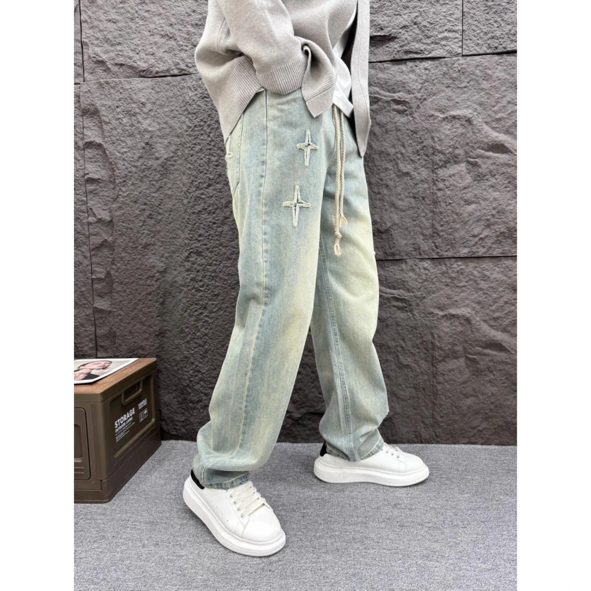 

Ретро американские прямые тонкие джинсы, мужские свободные широкие брюки длиной до пола, повседневные хлопковые эластичные джинсовые брюки