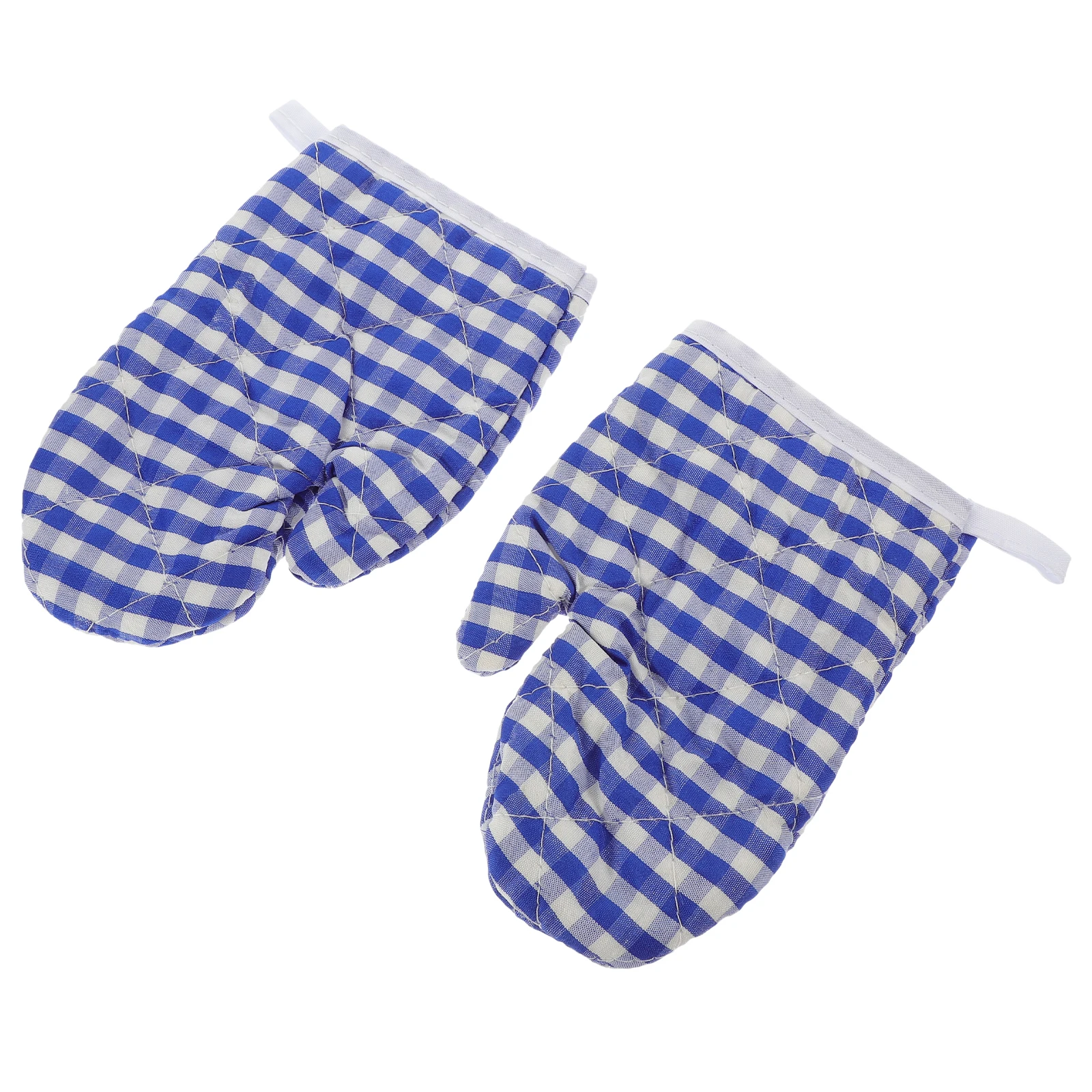 

2pcs Kids Heat Resistant Mitts Insulation Gloves Blue Plaid Child Size Oven Microwave Kitchen Anti Scalding