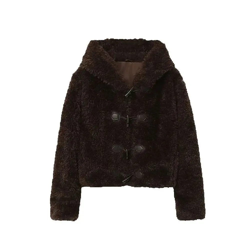 New women's clothing European and American wind rope buckle fur effect short coat jacket