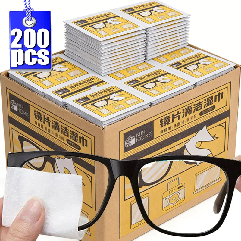 

10-200 шт. одноразовых салфеток для чистки очков, в индивидуальной упаковке, подходят для очков, смартфонов, экранов планшетов
