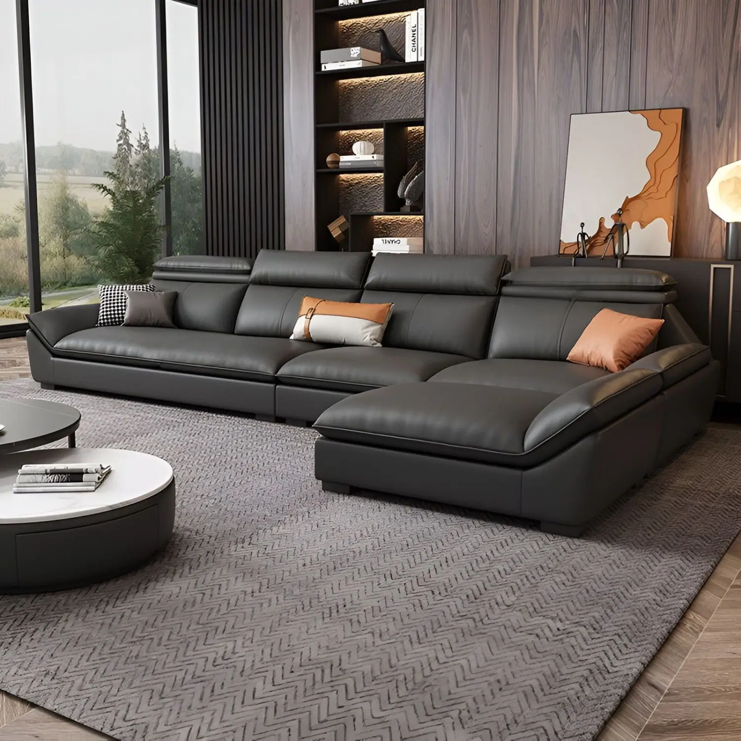 Leather sofa living room straight row corner multi-person leather art princess combination