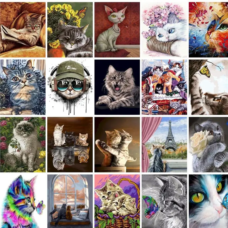 GATYZTORY 60×75cm Cat Painting By Numbers Animal Handpainted Kits Canvas Drawing Acrylic Paints Gift Artwork Home Decor