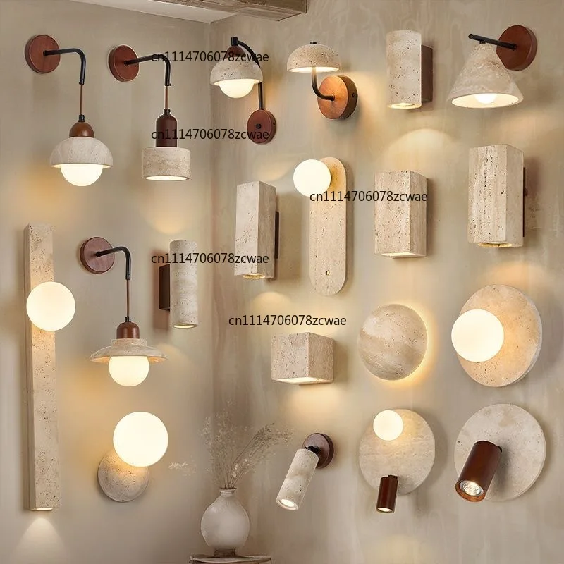Wabi Sabi Yellow Travertine Wall Lamp Indoor Ambient Light for Bedroom Bedside Hotel Corridor Decor Sconce