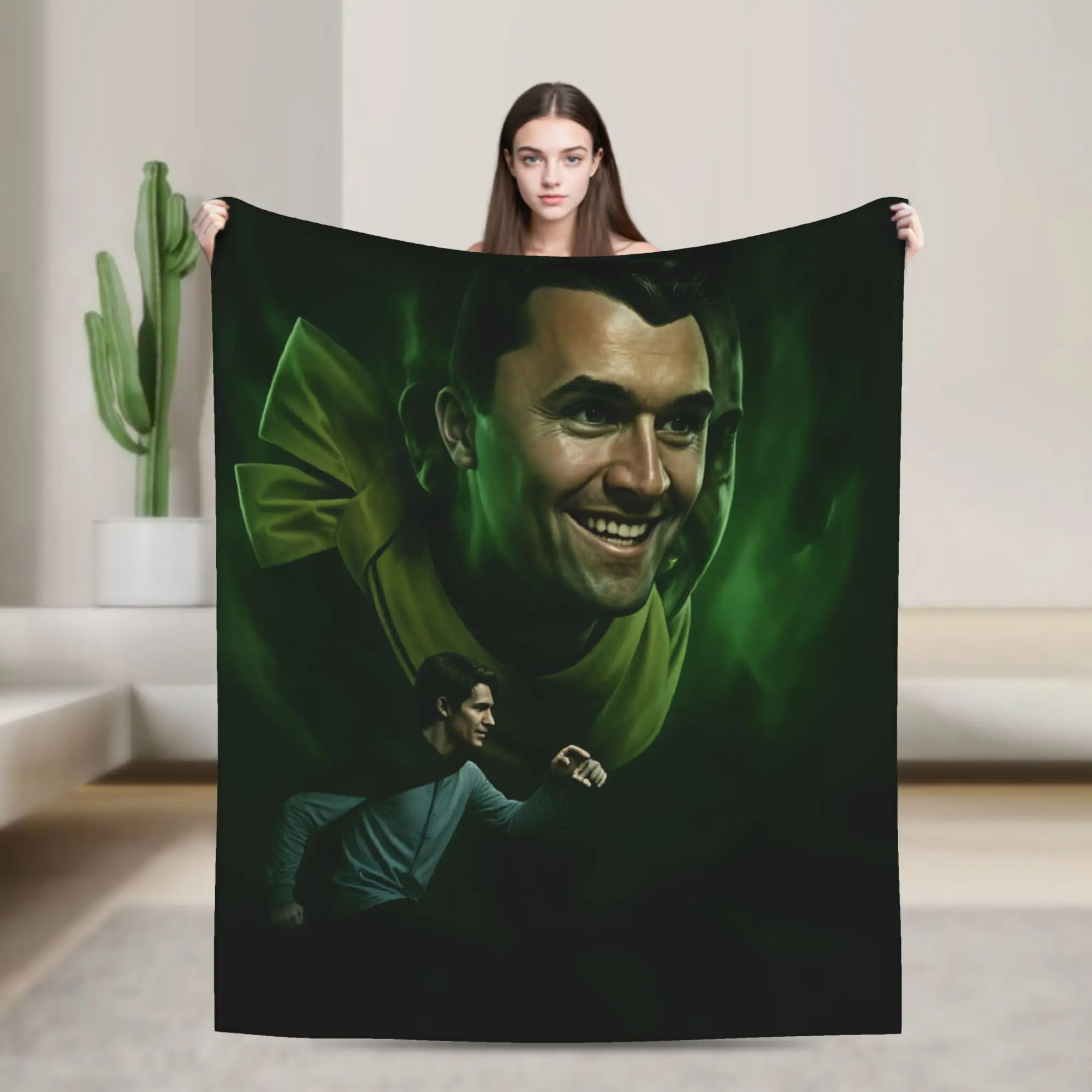 Green Smoke Giant Head Running Figure Charlie Kirk Warm Blanket  Plush Bedding Throws Bedroom Flannel Bedspread Sofa Bed Cover