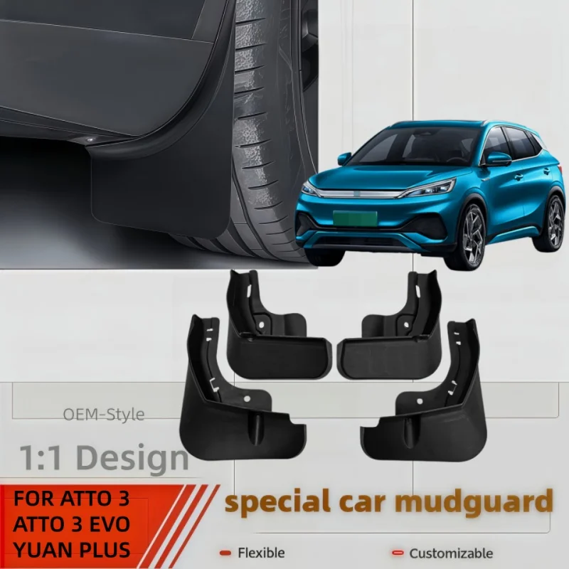 ABS Mud Flaps Splash Guards Mudguards Fenders Flap Guards Car Accessories For BYD Atto 3 Evo Yuan Plus 2025 2026 4PCS Auto Parts