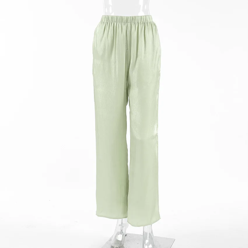 Pantalon en fil de loisirs à la mode, couleur unie dorée, taille moyenne, bande élastique, multifonctionnel, ajustement confortable, été 2025