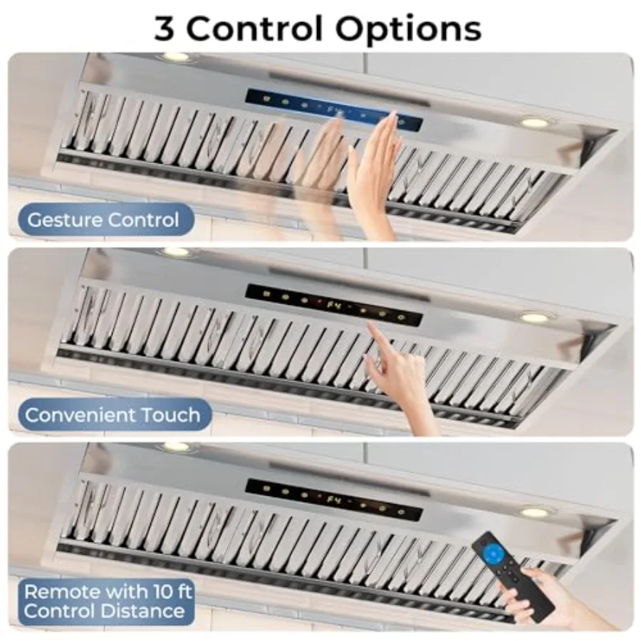 شفاط فوق الخزانة مقاس 36 بوصة مع تصميم قابل للتحويل بدون مجاري 900 CFM من الفولاذ المقاوم للصدأ لرسوم تهوية المطبخ