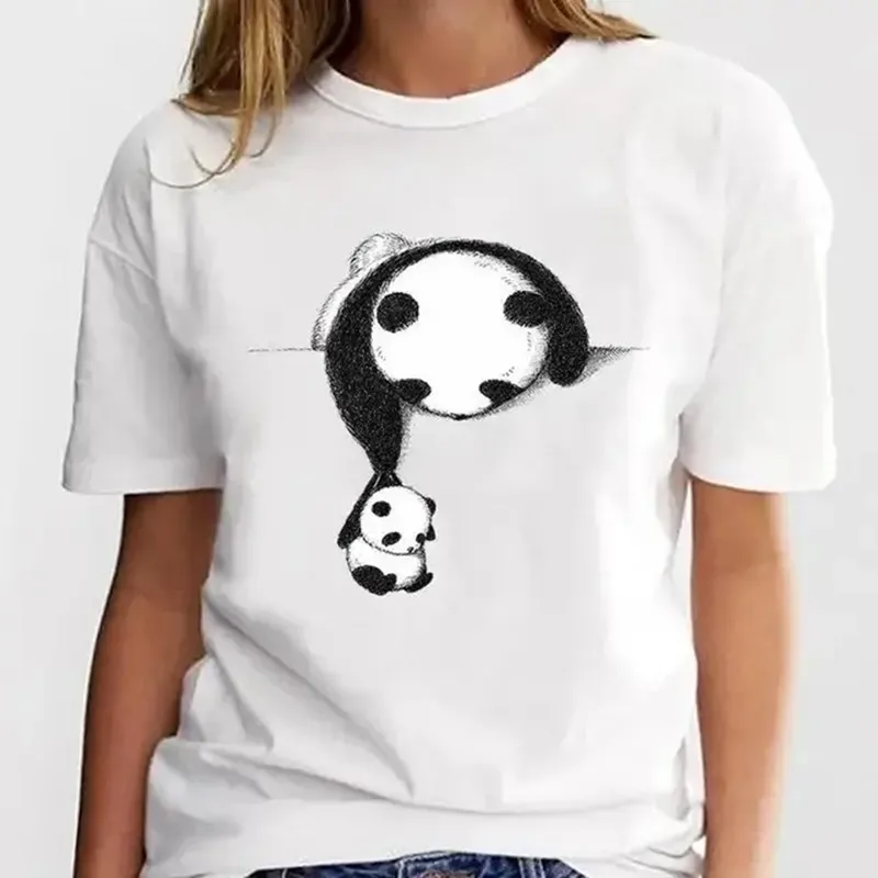 New Panda Lovely Cute T-shirt Clothing Cartoon Graphic Print Short Sleeve Fashion Casual Plus Size T Shirt Women Summer Dress