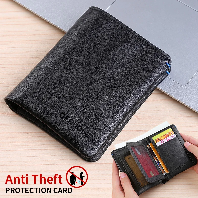 Plant Tanned Top Layer Genuine Cowhide Short Wallet RFID Blocking Large Capacity Card Slot Design ID Card Mirror Window Inside A