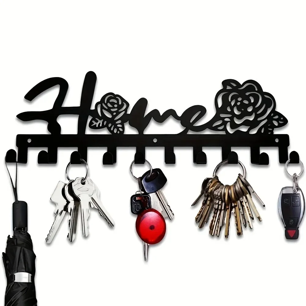 CIFBUY Rose Design Key Rack Multifunctional Iron Art Home Hooks Wall Mount Minimalist Rustic Accent Interior