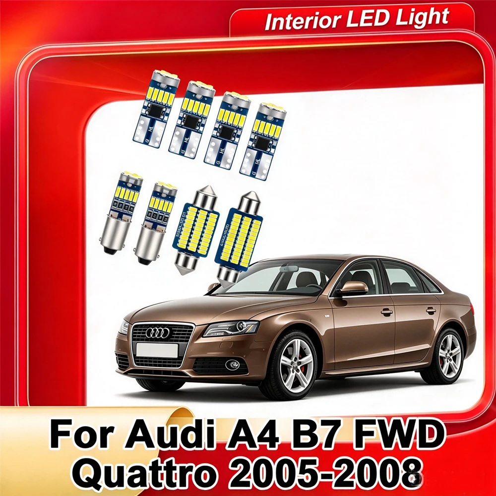 18Pcs Canbus LED Bulb Interior Map Dome Light Kit For Audi A4 B7 FWD Quattro 2005 2006 2007 2008 Rear Vanity Mirror Trunk Lamp
