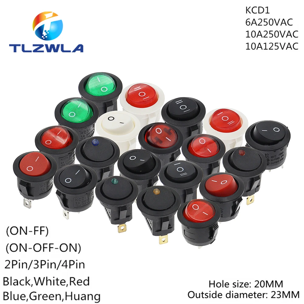 1 SZTUK ON/OFF Okrągły przełącznik kołyskowy Podświetlany diodami LED Deska rozdzielcza samochodu Deska rozdzielcza Łódź Van 12V 24V / 6A 250V / 10A 125V 2/3/4PIN Przełącznik 20MM