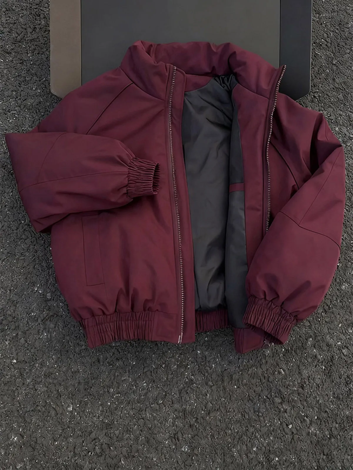 Red Wine Color Stand Collar Men's down Cotton Jacket Winter Deconstructed Splicing Shoulder Cotton Coat Short Bread Shape
