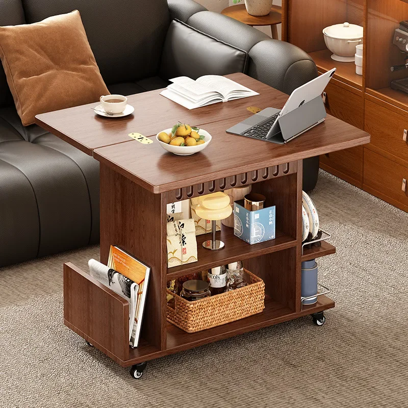 Solid wood edge table movable folding new Chinese-style home living room