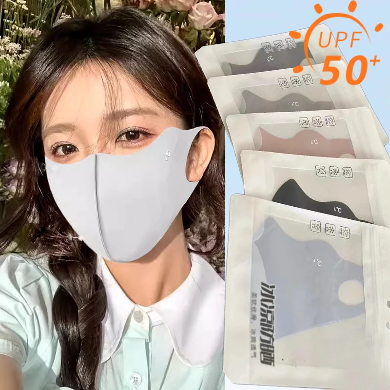 Sunscreen Face Scarf Ice Silk Mask for Women Thin Summer Solid Color Face Cover UV Protection Mask Face Gini Mask Sports